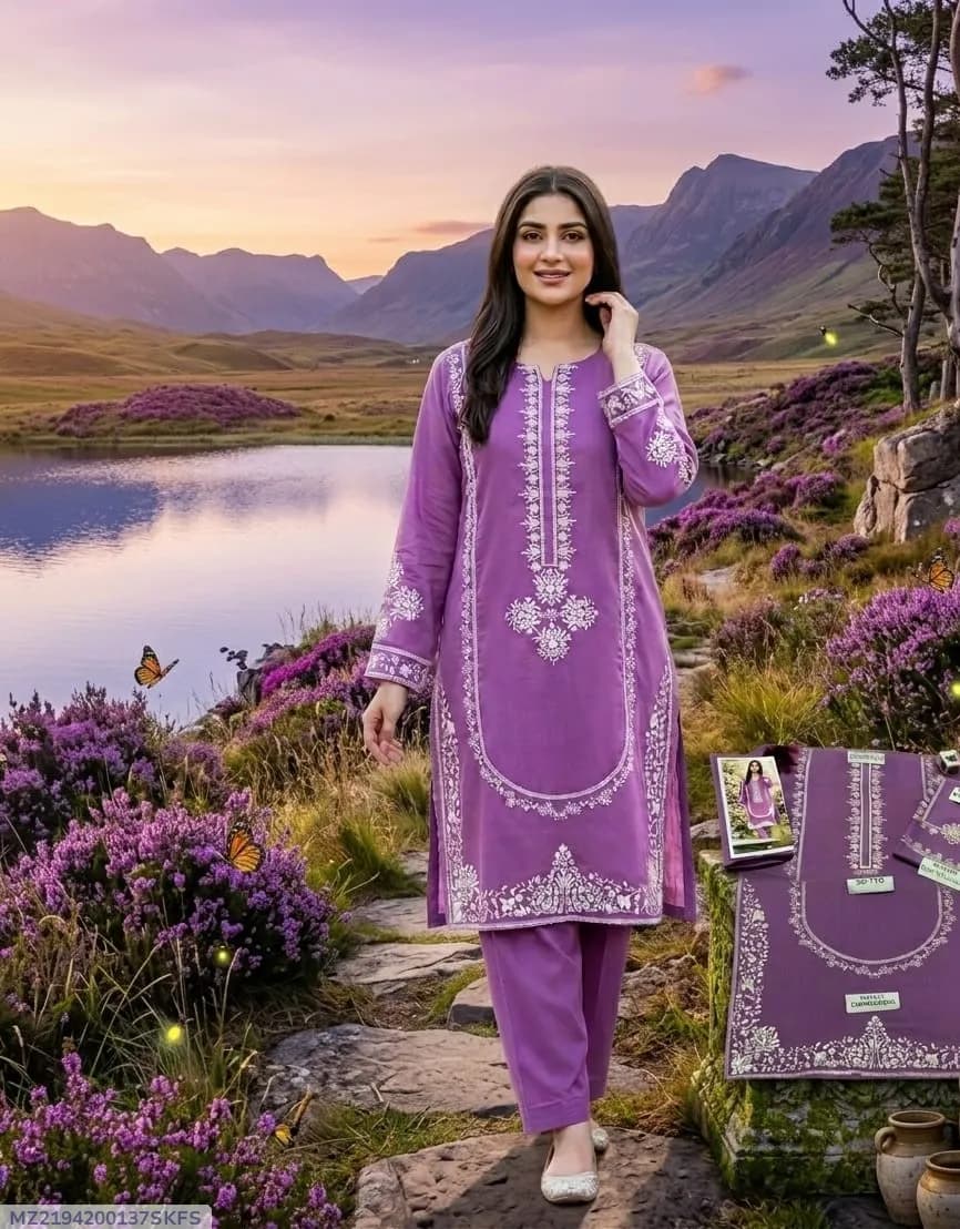 2 Pcs Women's Unstitched Embroidered Suit