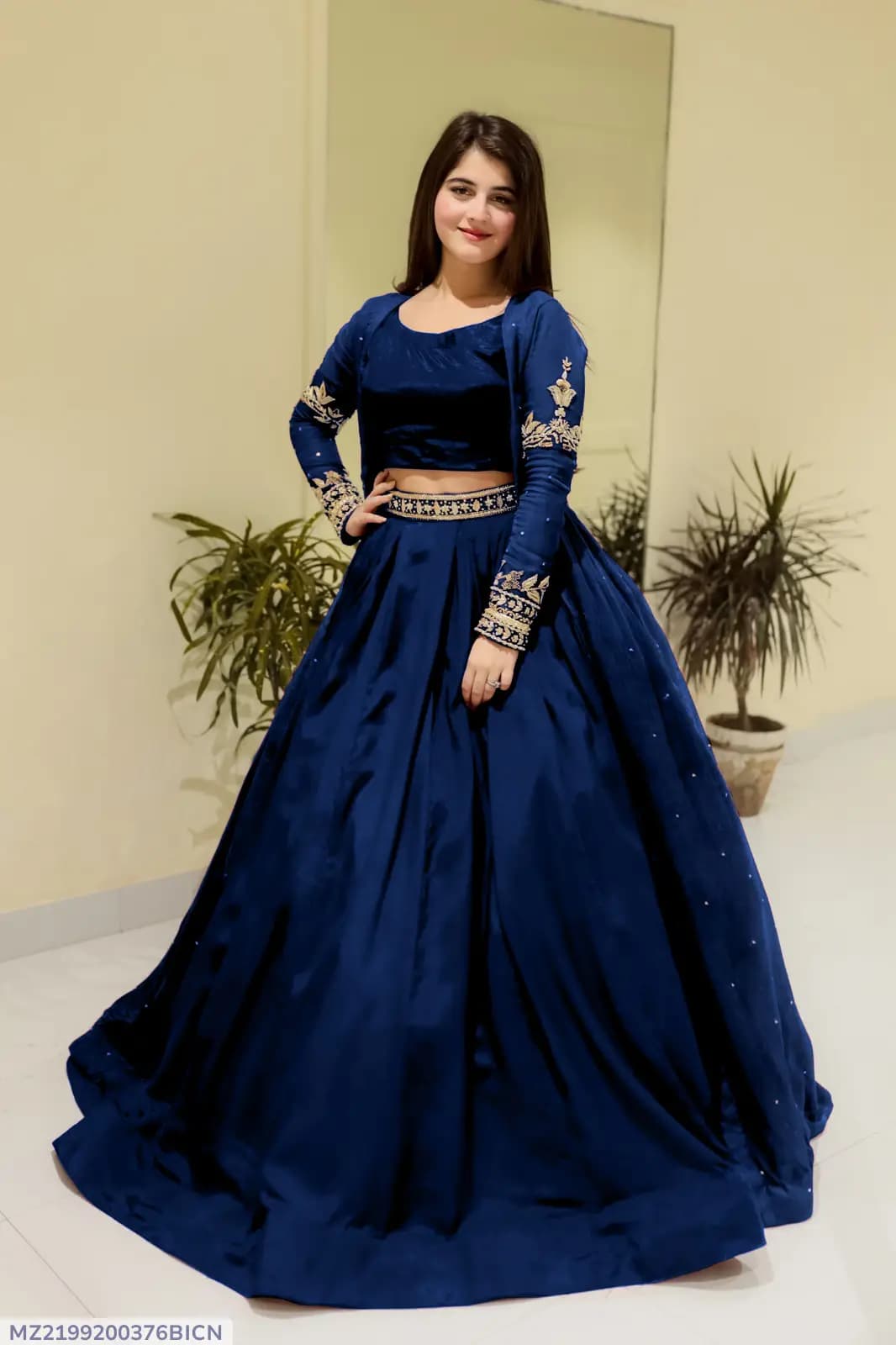 3 Pcs Women's Stitched Shamoz Silk Plain Gown Suit