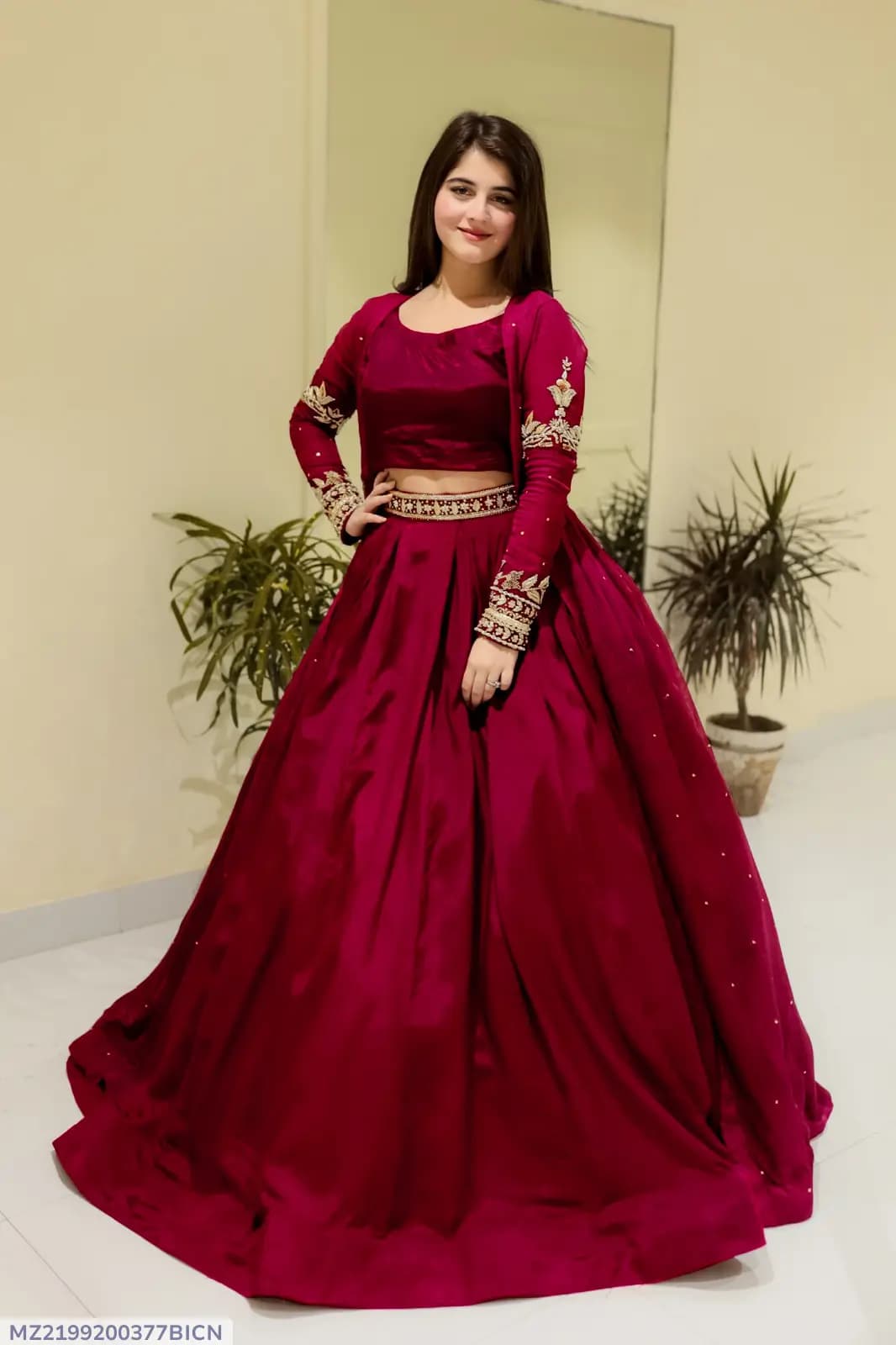 3 Pcs Women's Stitched Shamoz Silk Plain Gown Suit