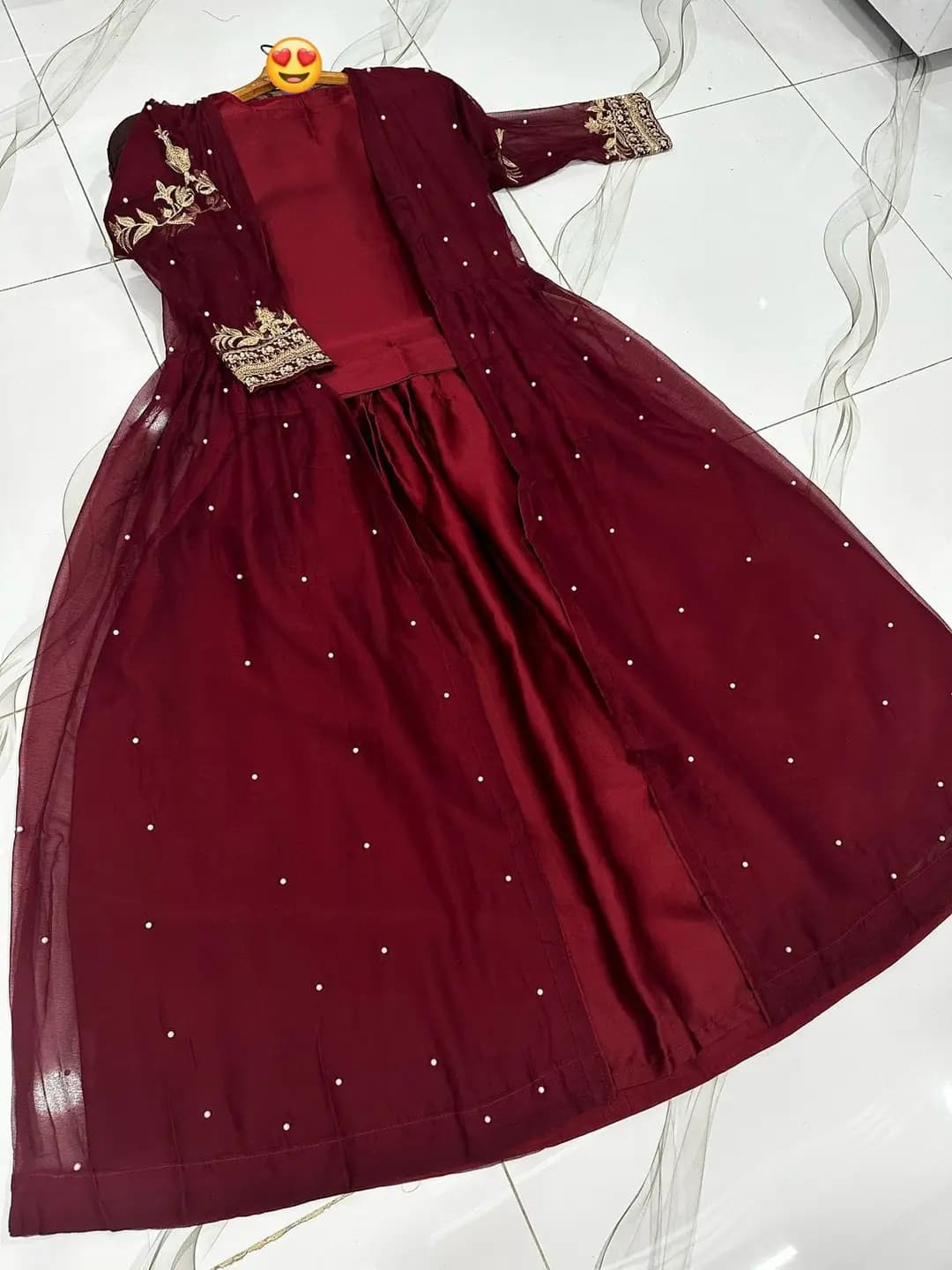 3 Pcs Women's Stitched Shamoz Silk Plain Gown Suit