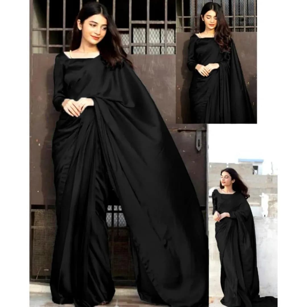 Black Shamoz Silk Saree Set for Weddings Parties