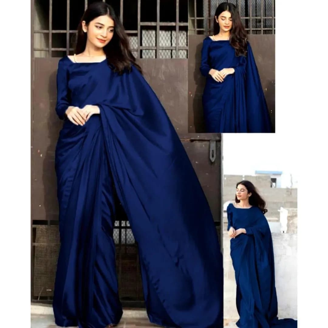 Royal Blue Shamoz Silk Saree Set with Blouse for Weddings