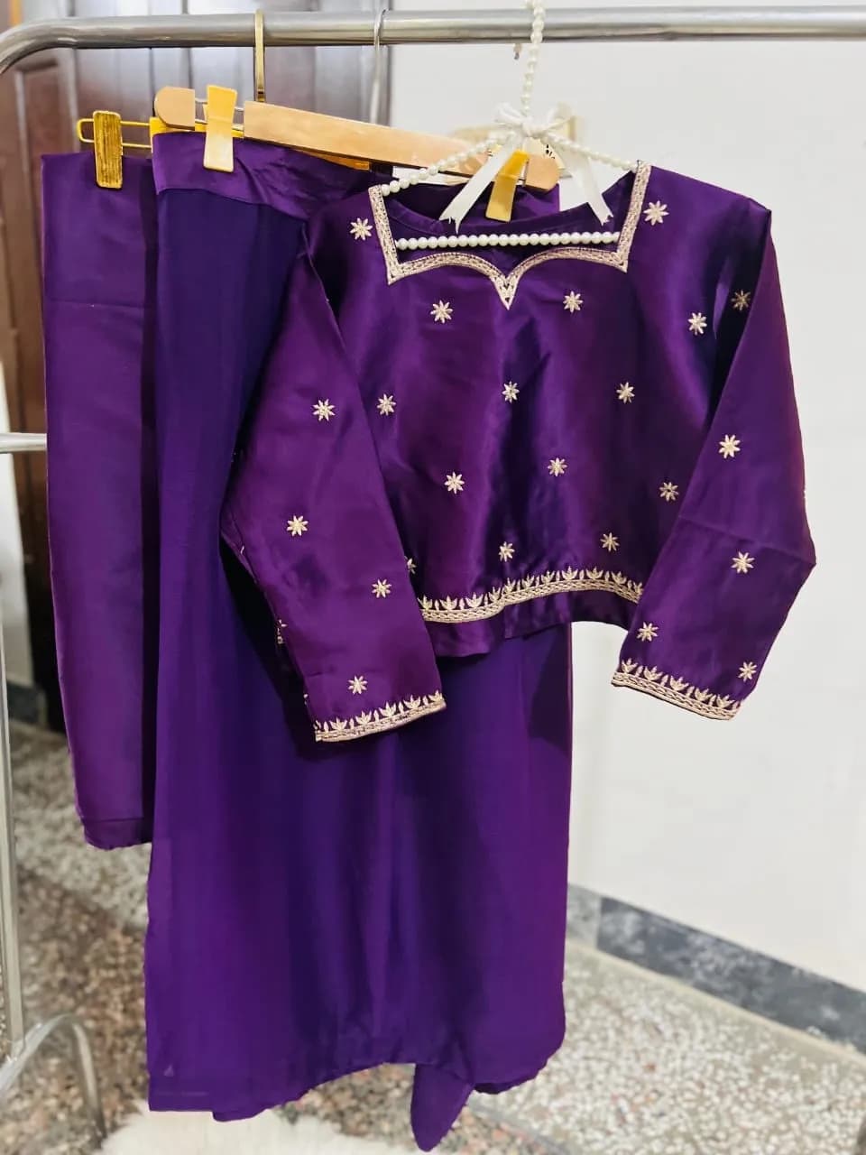 2 Pcs Women’s Chiffon Embroidered Stitched Saree