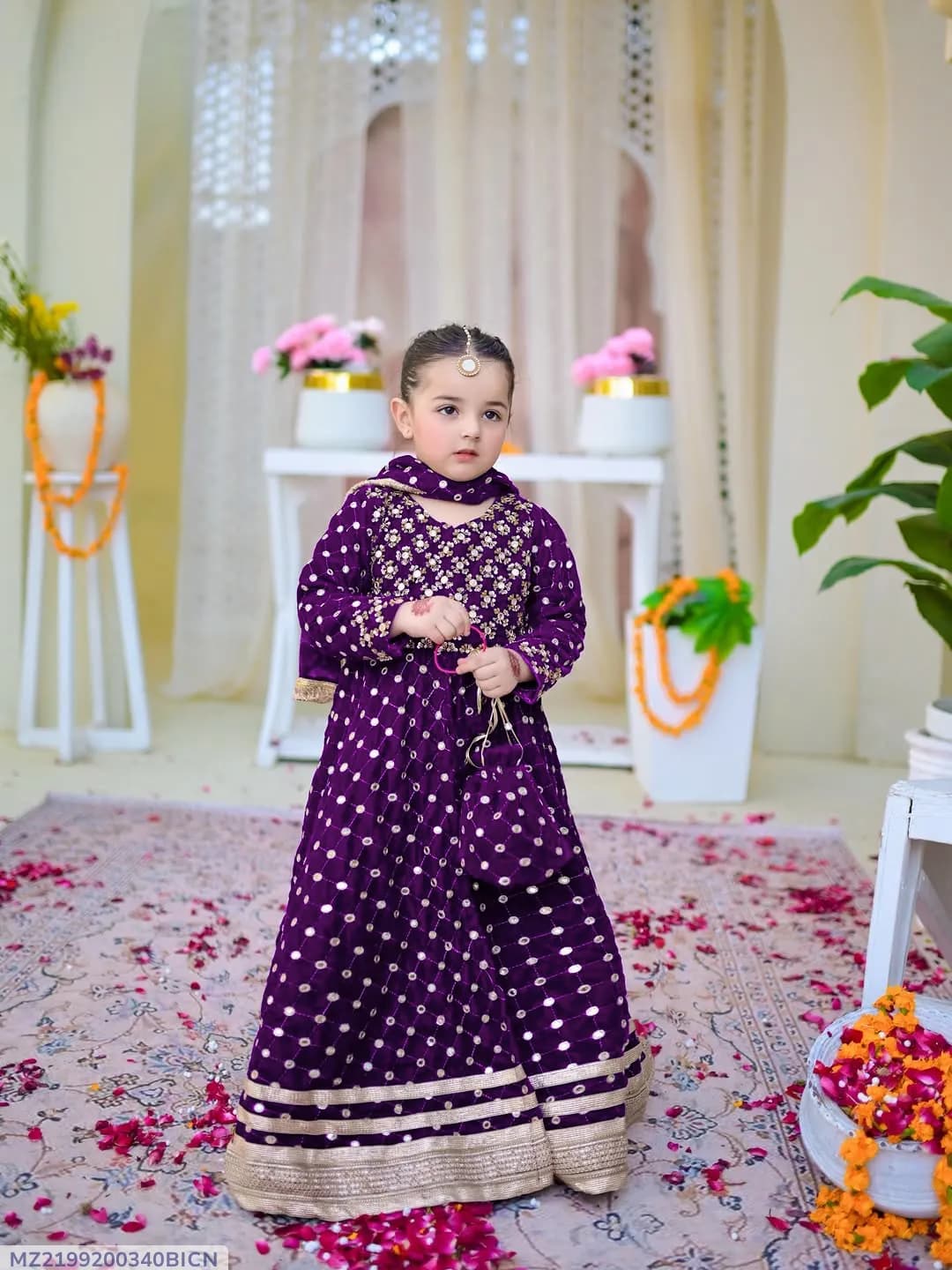 Kids Eid Maxi Dress 9MM Lace Work Chiffon Dupatta