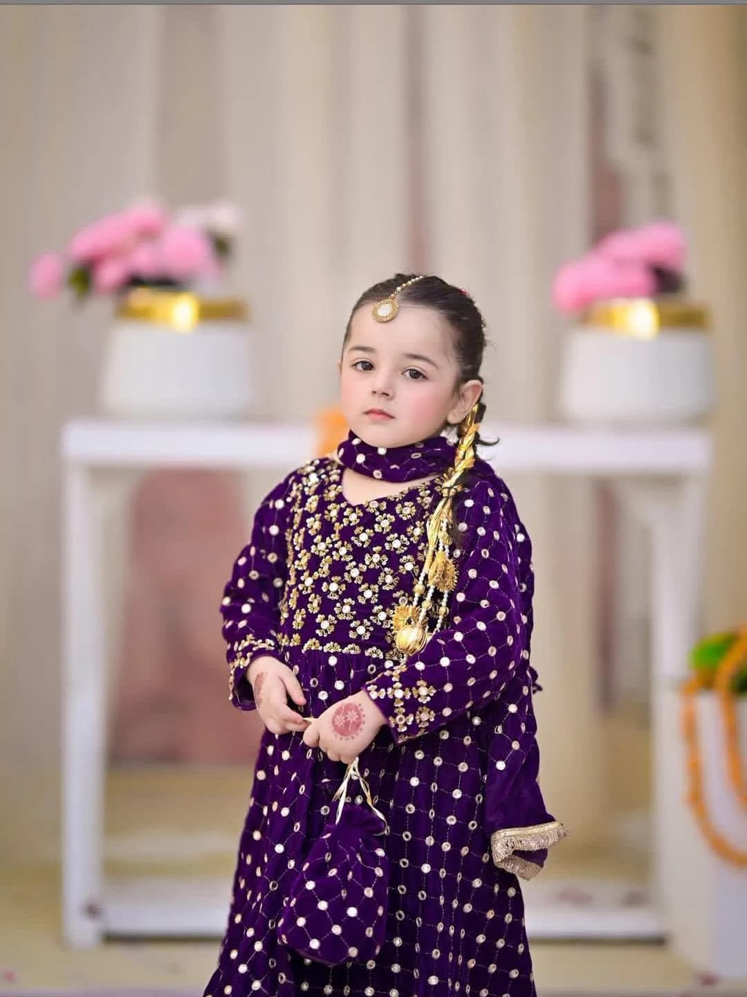 Kids Eid Maxi Dress 9MM Lace Work Chiffon Dupatta