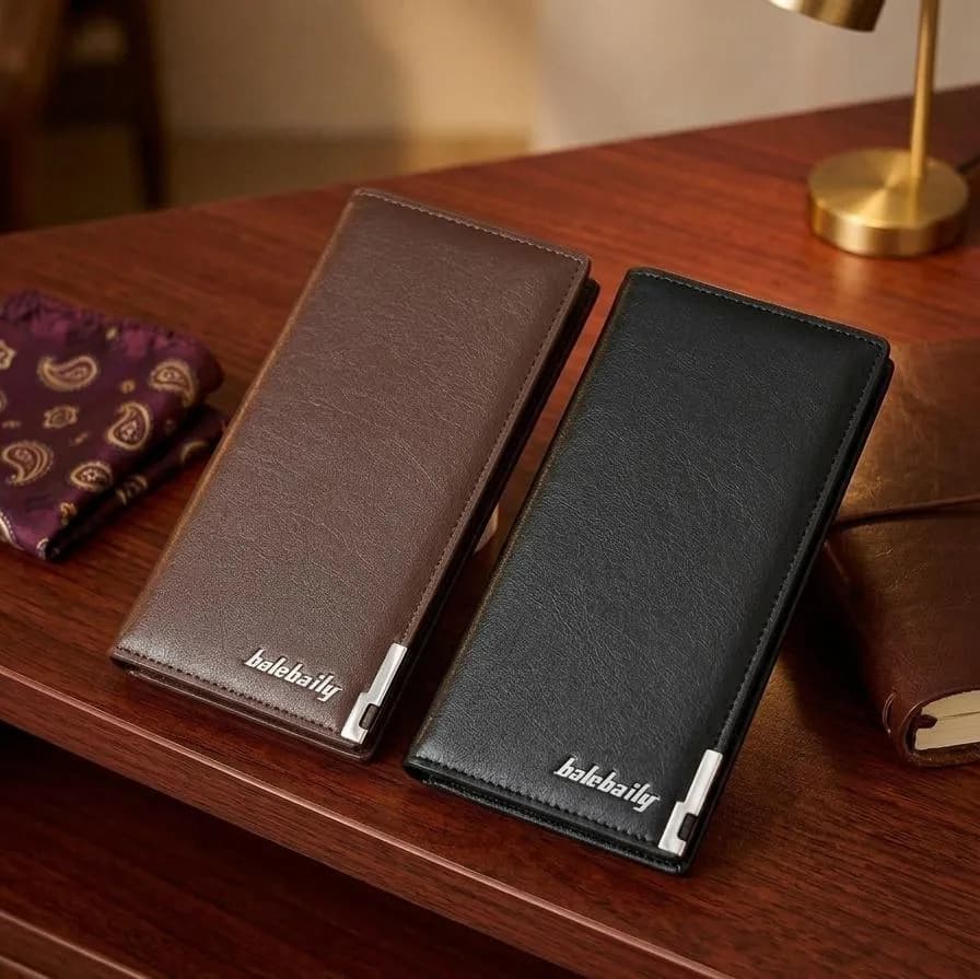 Unisex PU Leather Long Wallet Black Brown 6 Pockets