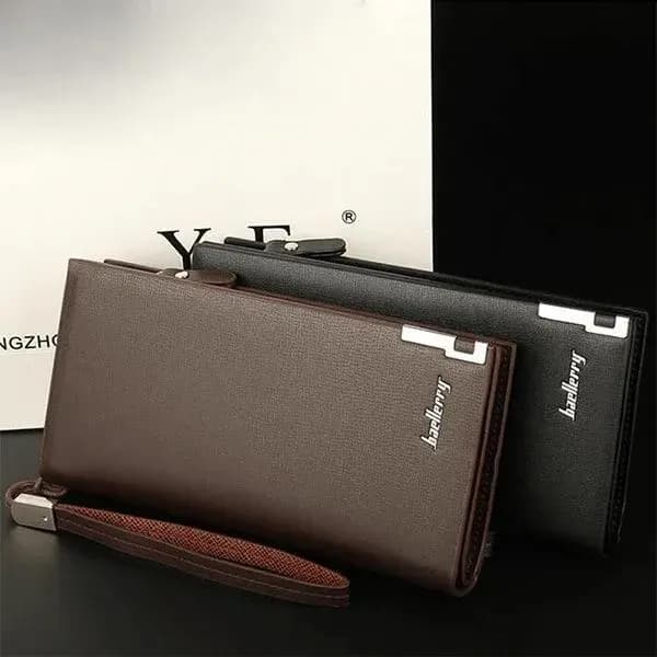 Unisex PU Leather Long Wallet Black Brown 6 Pockets