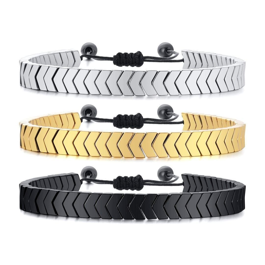 Men's Chevron Bracelet Crystal Silver Golden Black Adjustable