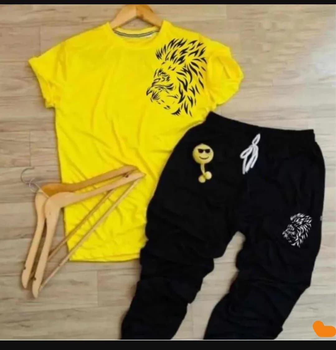 Men Printed Track Suit Yellow Black 2Pcs