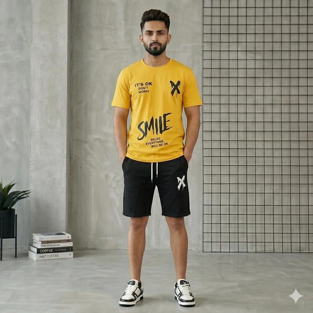 Men Printed Yellow Track Suit Polyester
