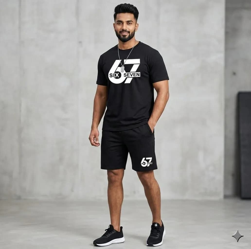 Men Black Printed 2Pcs Tracksuit