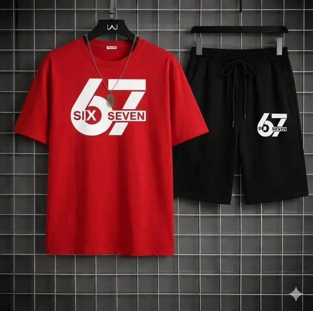 Men Red 67" Printed Track Suit 2Pcs Polyester