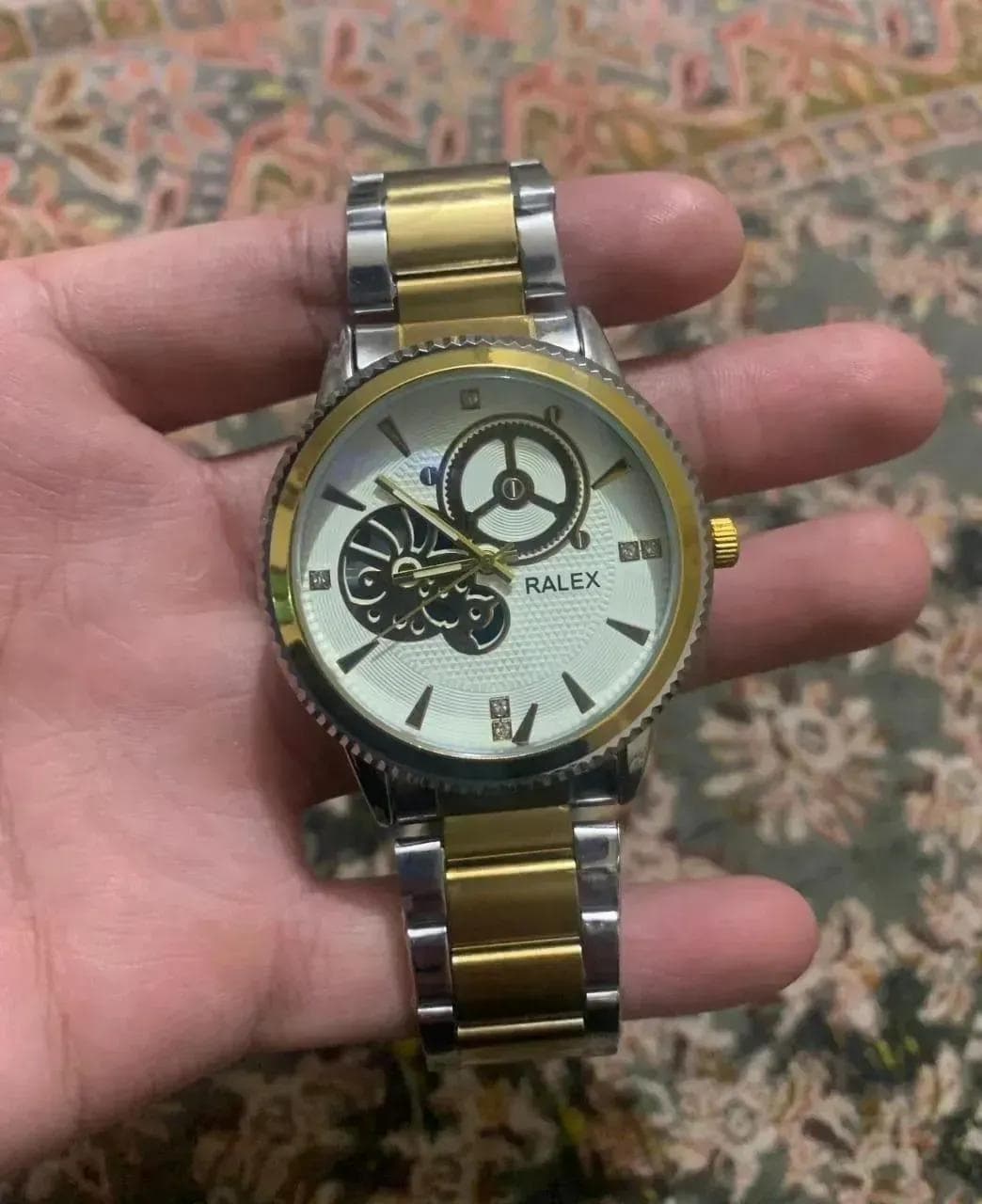 Male RALEX Stainless Steel Gold Watch with Skeleton Dial