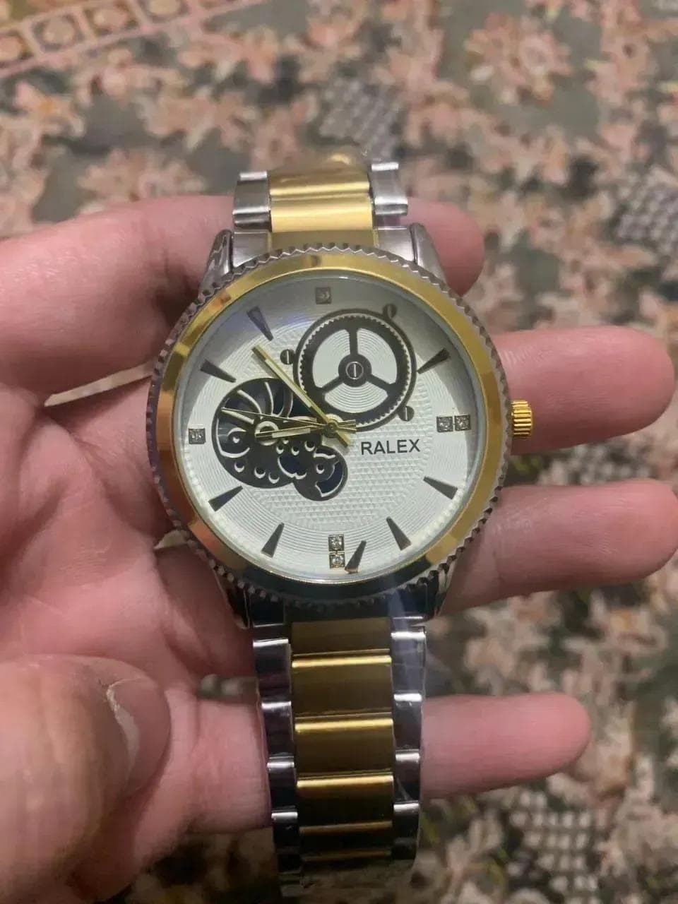 Male RALEX Stainless Steel Gold Watch with Skeleton Dial