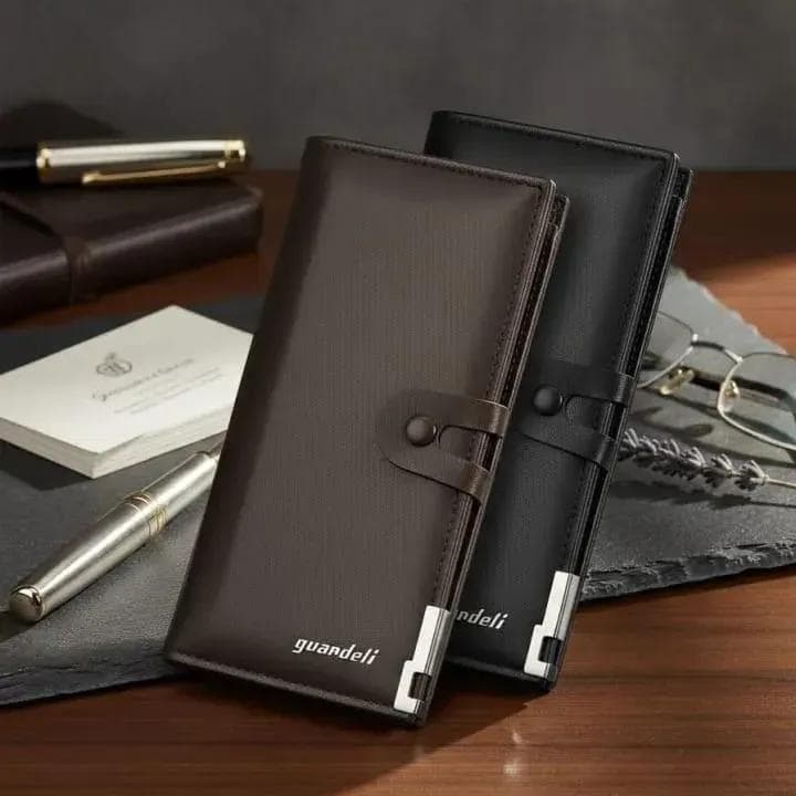 Men's Leather Wallet Brown Black 6 Pockets