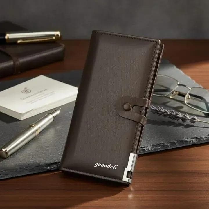Men's Leather Wallet Brown Black 6 Pockets
