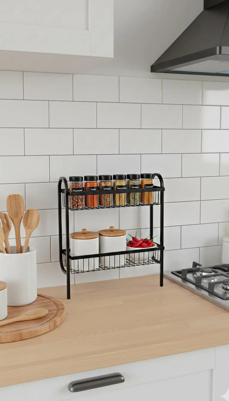 2-Tier Wall Mounted Spice Rack Stainless Steel Black - image 1