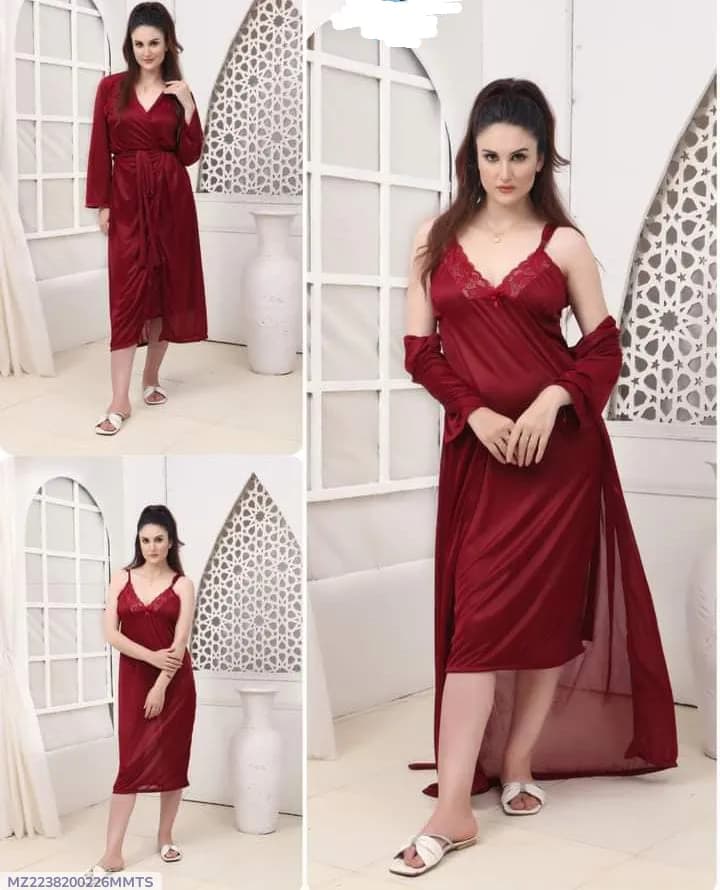 Maroon Silk V-Neck 2-Piece Sleep Set