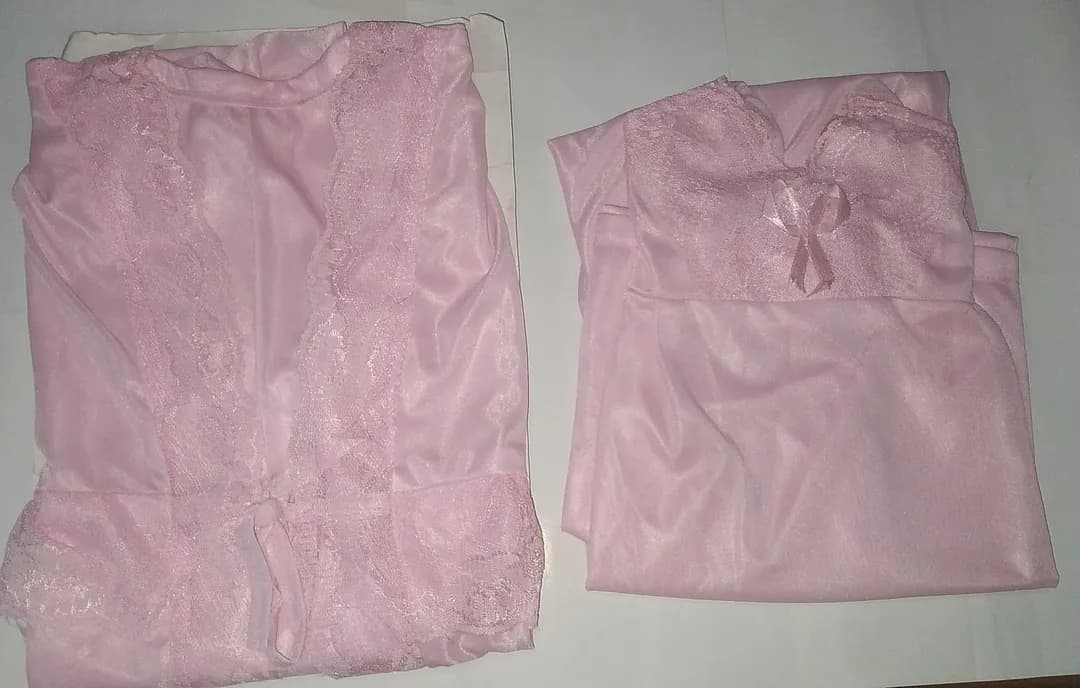 Pink Silk Lace Nightgown Set for Women