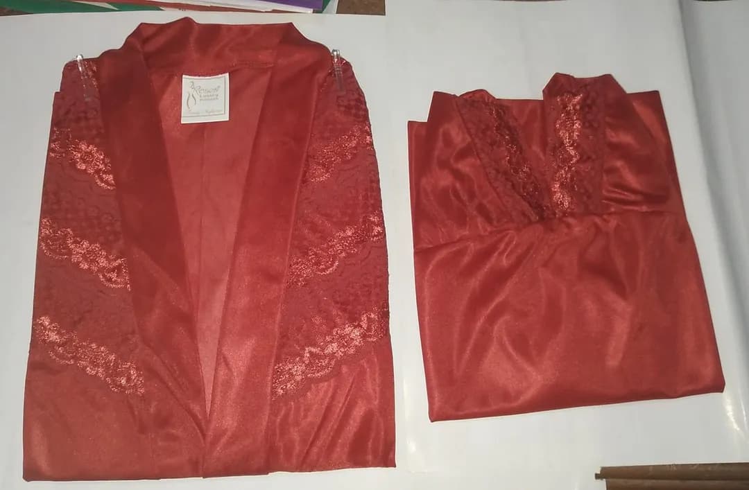 Red Silk V-Neck 2-Piece Sleep Set