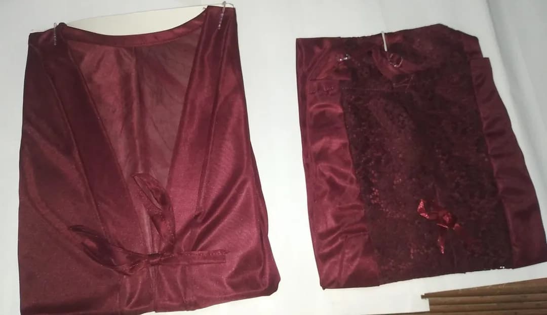 Maroon Silk 2-Piece Sleep Set V-Neck Trouser