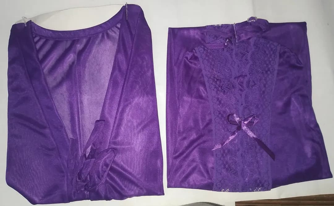 Purple Silk V-Neck Nightgown Set 2 Pcs
Fabric: Silk Lace
Pattern: Elegant Lace
Neck Type: V-Neck
Number Of Pieces: 2 Pcs
Package Includes: 1 x Sleep Shirt, 1 x Nightgown
 Color: Purple
Perfect for summer nights and daily wear
Ideal for Pakistani homes and casual outings
Soft silk fabric ensures comfort all day long
New Arrival with premium quality design
Best price in Pakistan for stylish sleepwear
Durable stitching for long-lasting wear
Easy to care for and maintain