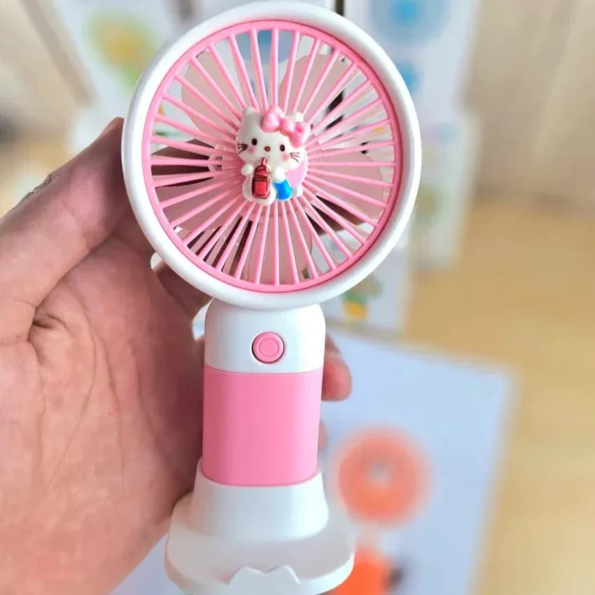 Portable Mini Hand Fan Cute Cartoon USB Rechargeable Fan | 3 Speed Adjustable | Handheld + Desk Fan with Mobile Stand