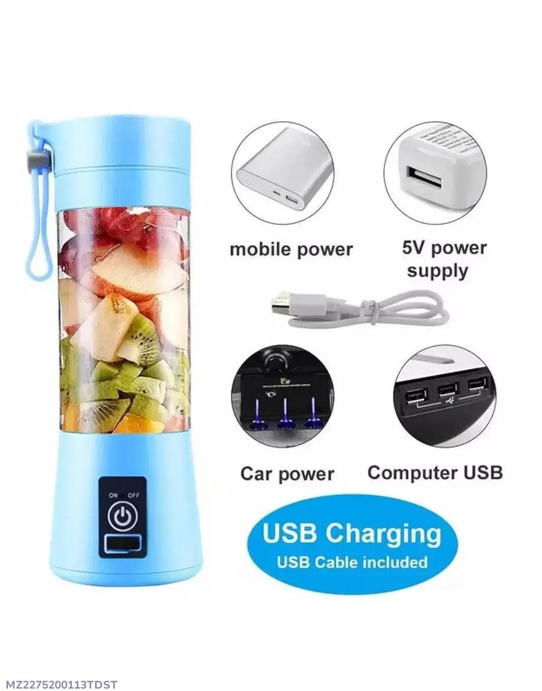 Portable Rechargeable Juicer Blender USB Blue