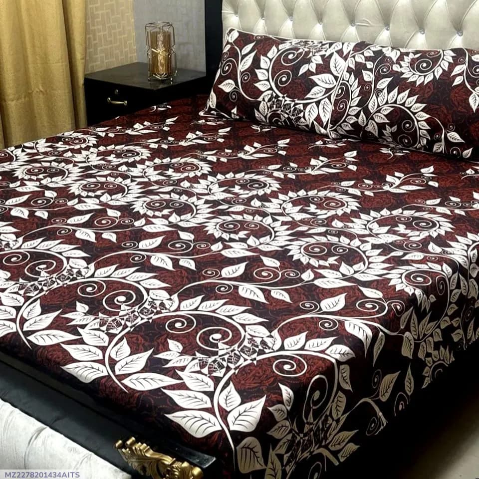 3 Pcs Crystal Cotton Printed Double Bedsheet