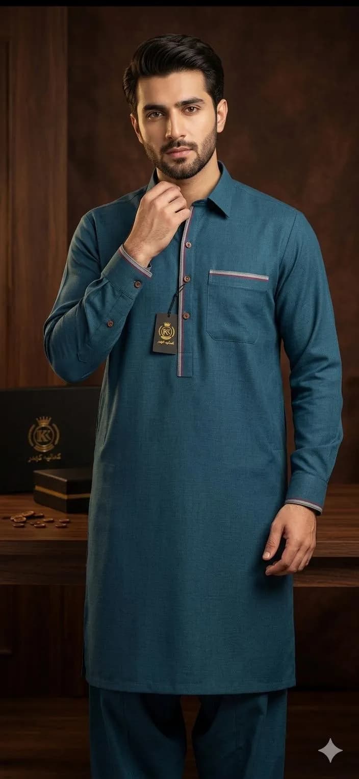 Men Khaddar Plain Green Suit Summer