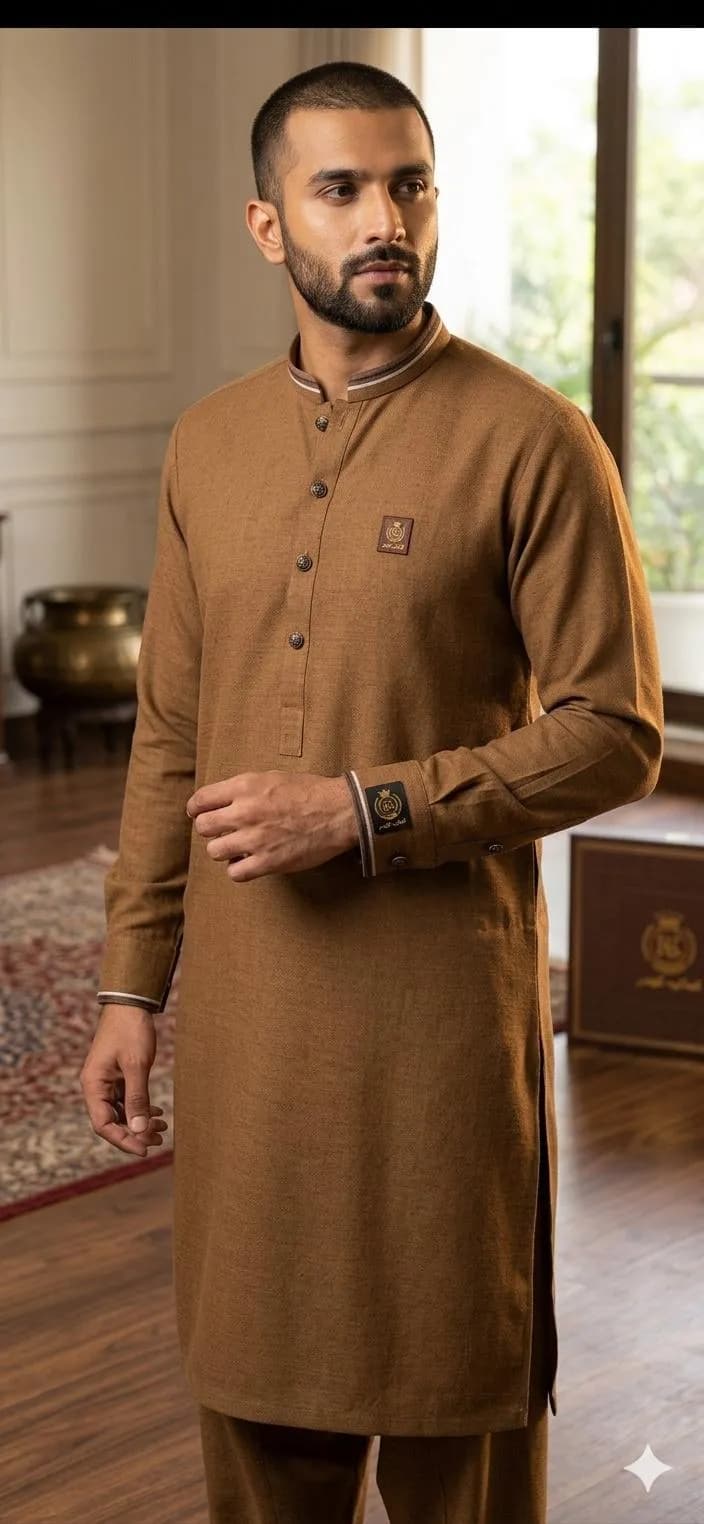 Brown Khaddar Men Suit Summer Wear 7m