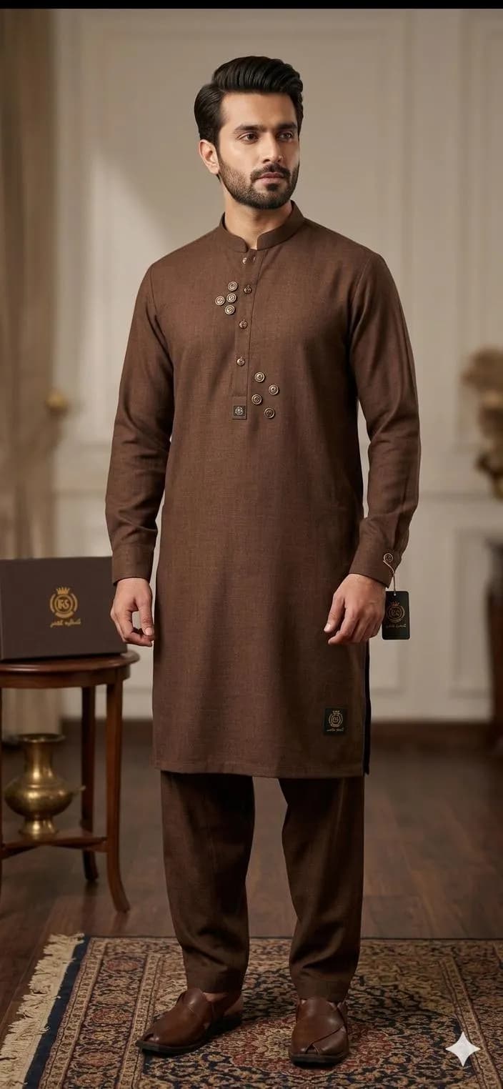 Brown Khaddar Men Suit Summer Wear 7m