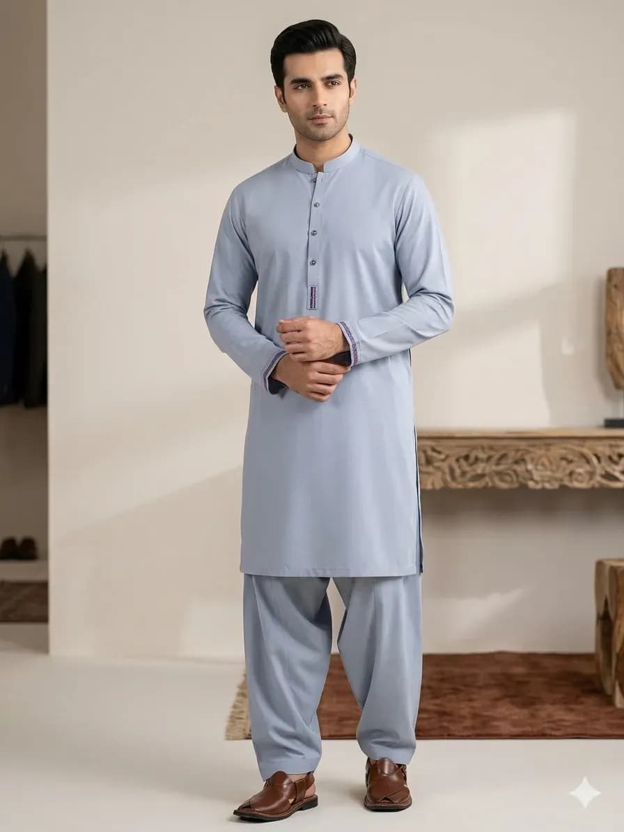 Men Blue Wash & Wear Plain Suit Summer