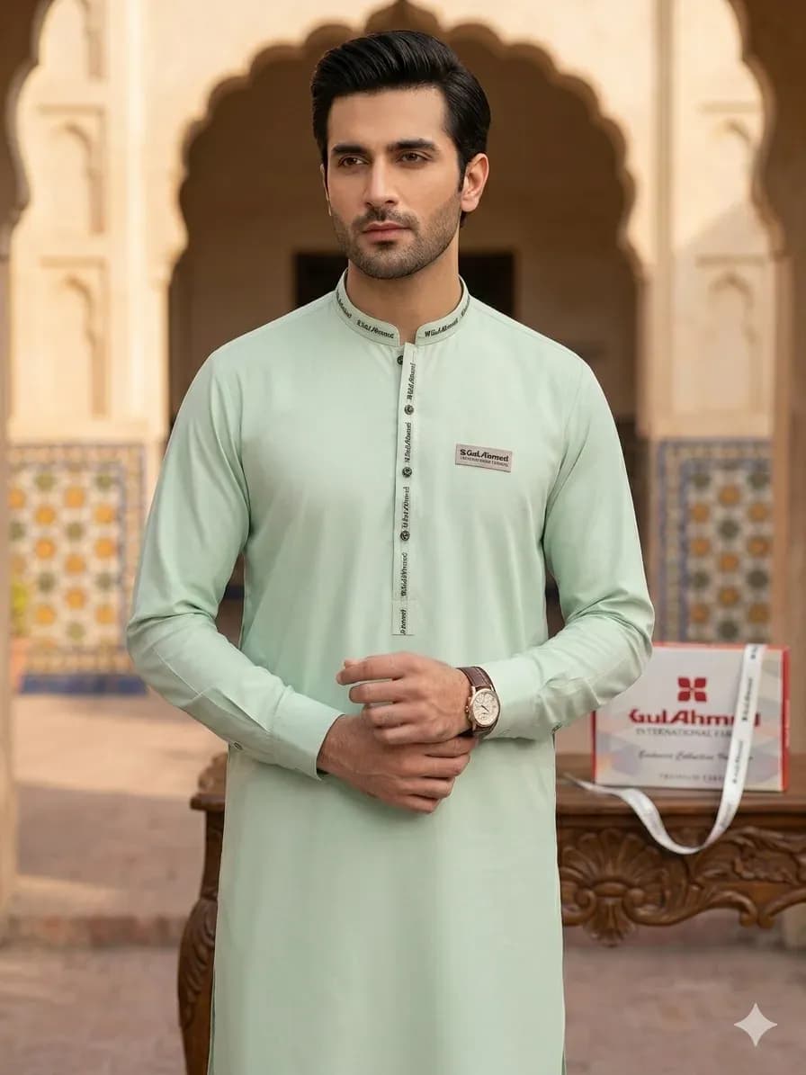 Men's Green Wash & Wear Plain Suit Summer