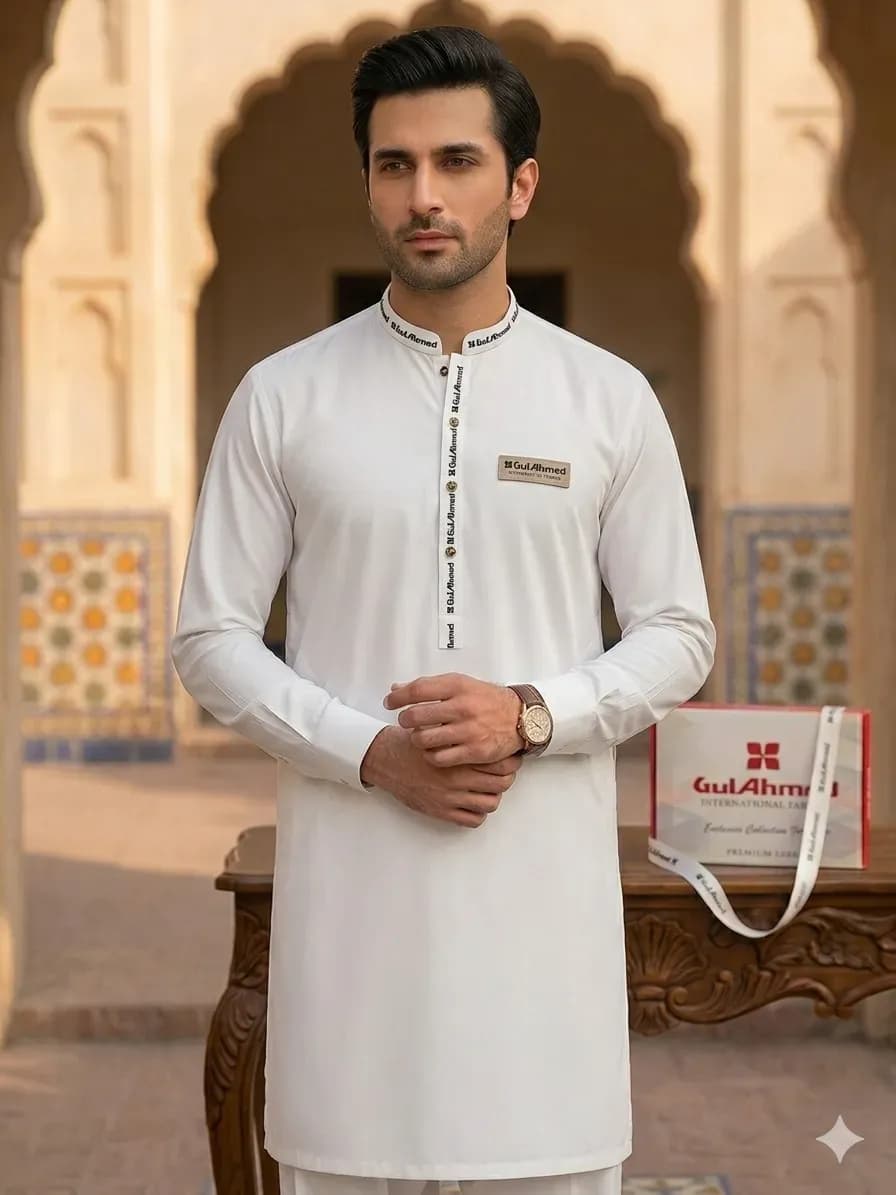 Men's White Wash & Wear Kurta Suit Summer