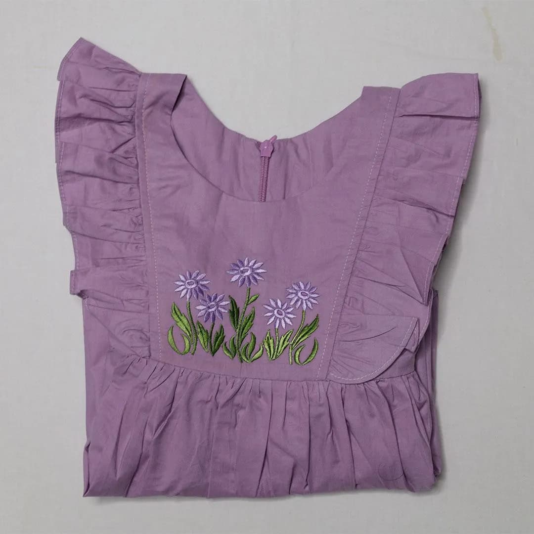 Purple Embroidered Cotton Frock for Baby Girls 6-5Y