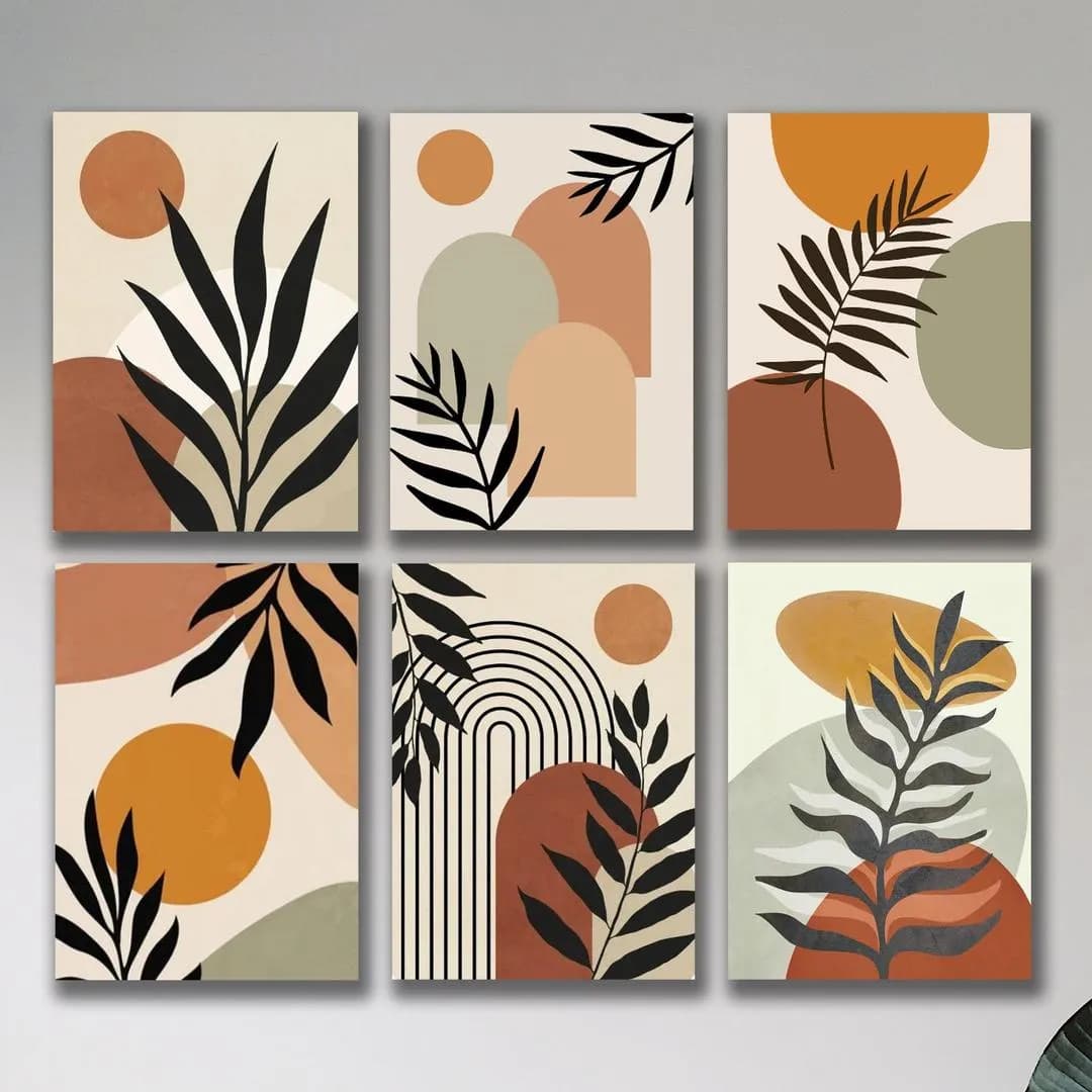 Modern Abstract Wall Art Set of 6 MDF Tiles