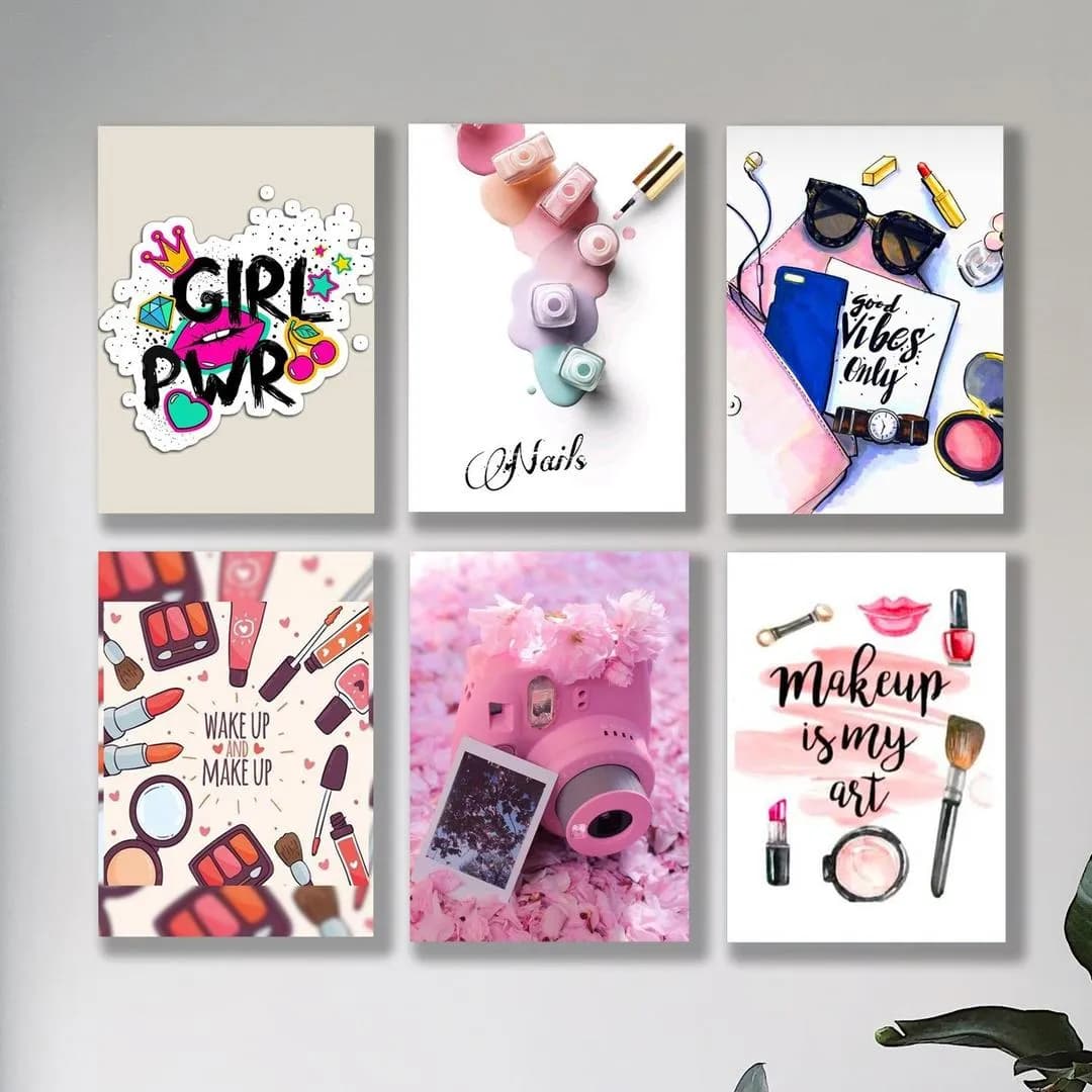 6-Piece Makeup Wall Art Set for Girls Room Decor