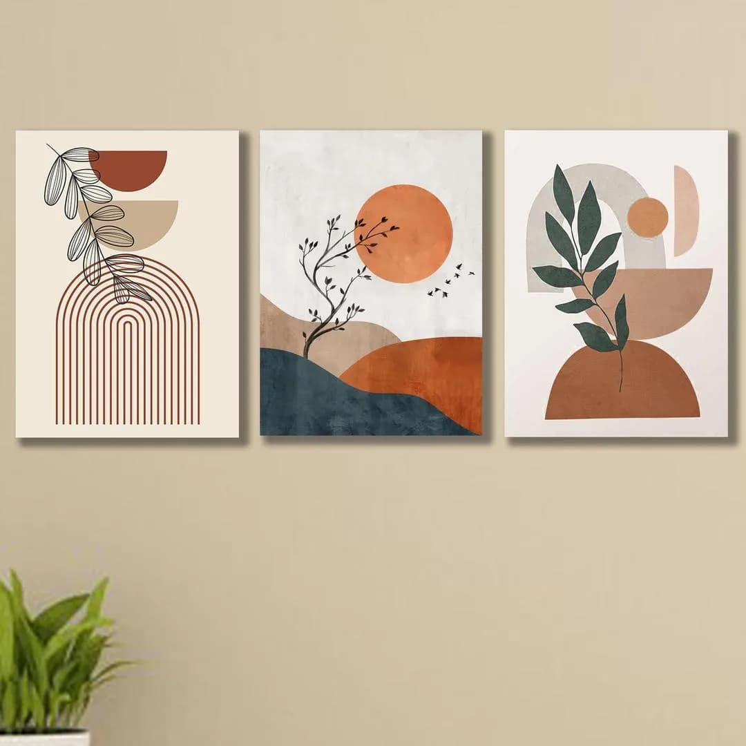 Set of 3 Abstract Wall Art Frames for Home Office Decor