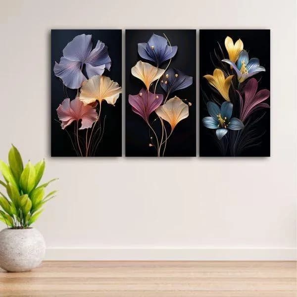Modern Flower Wall Art Set of 3 Canvas Frames