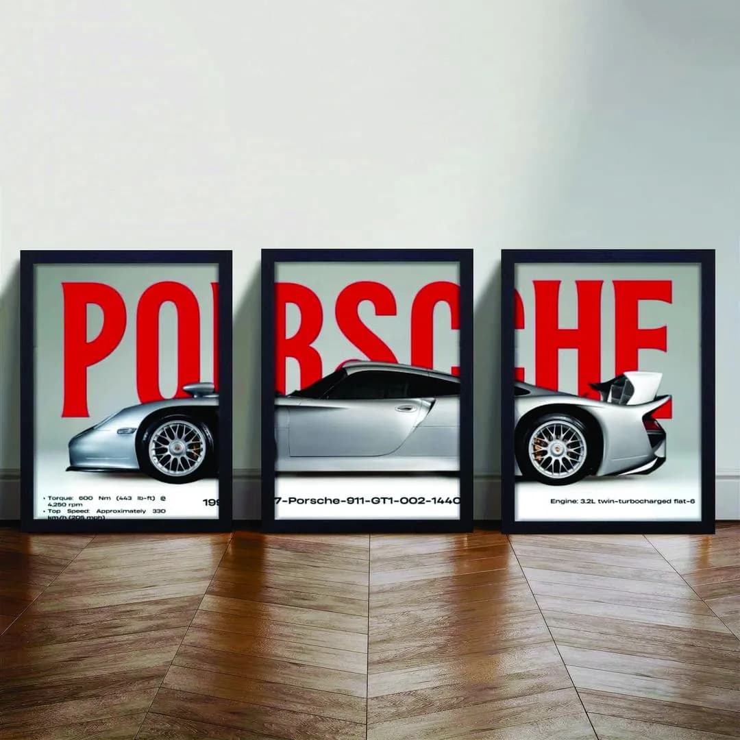8x11 Inch Porsche Car Photo Wall Art Set