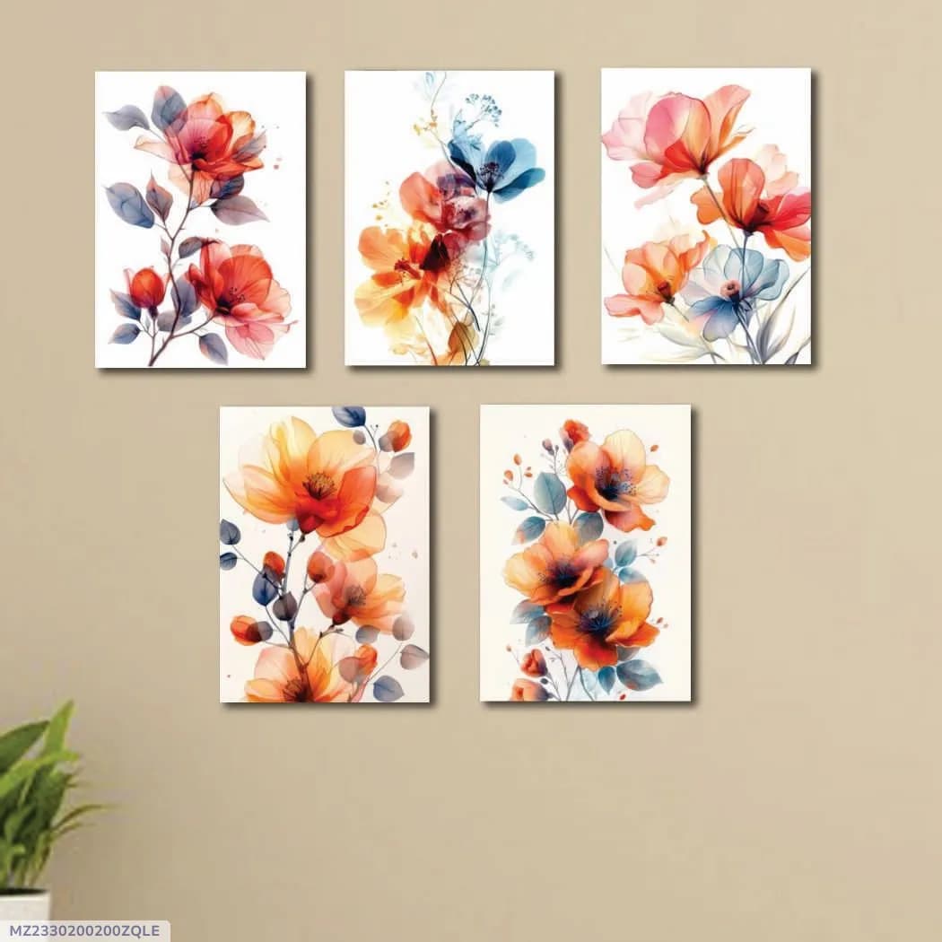 5 Pcs Floral Wall Art Paintings 8x11 Multicolor