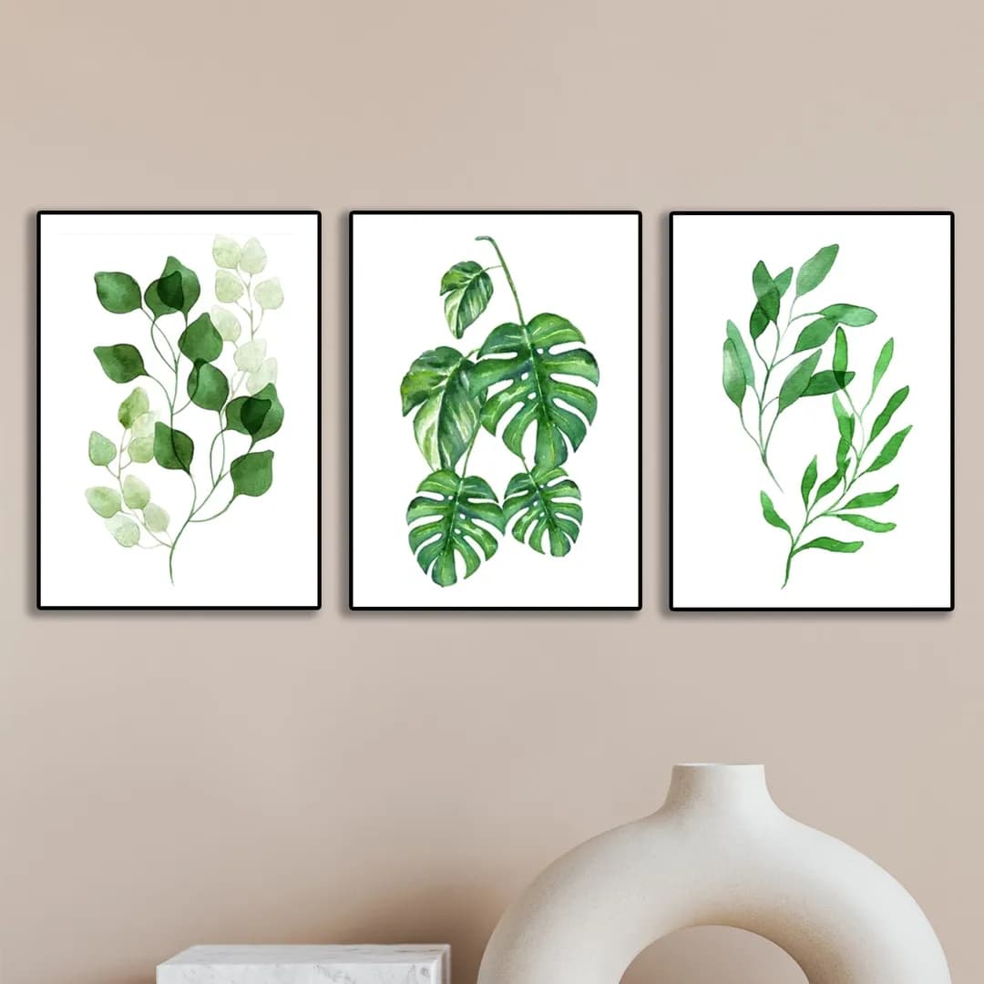 3 Pcs Leaf Shaped Wall Art Set 8x11 Multicolor