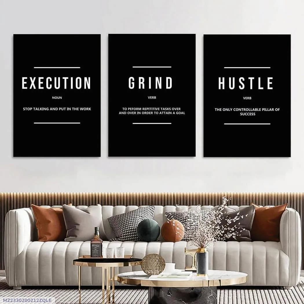 3 Piece Execution Hustle Wall Art Set 8x11 MDF