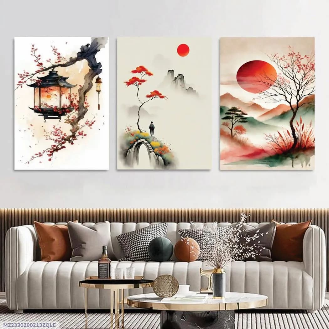Abstract Wall Art Set of 3 Multicolor 8x11 Inches