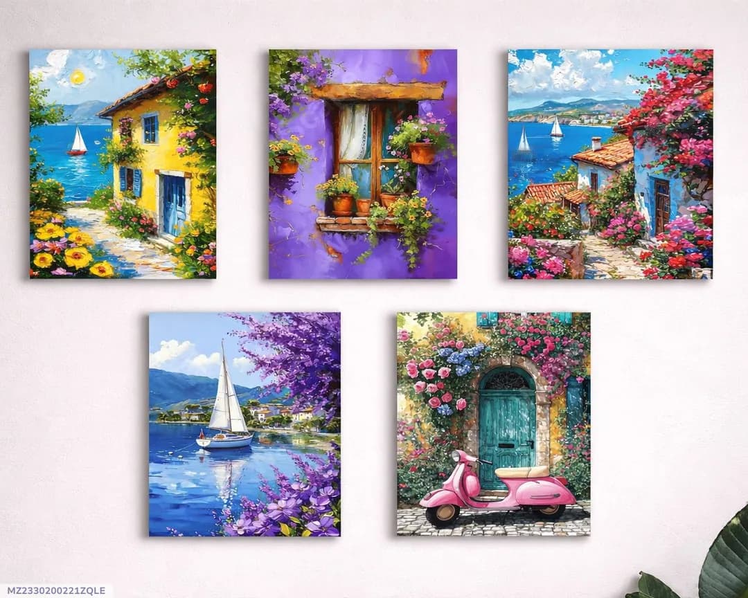 5 Pcs Abstract Wall Art Paintings 8x11 MDF Multicolor