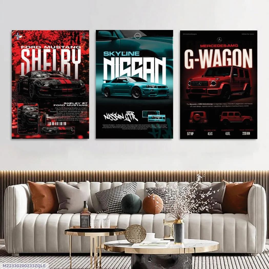 3 Pcs Cars Wall Art 8x11 MDF Multicolor