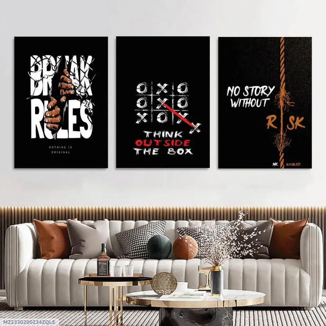 3 Pcs Black Multicolor Alphabets Wall Art Set 8x11
