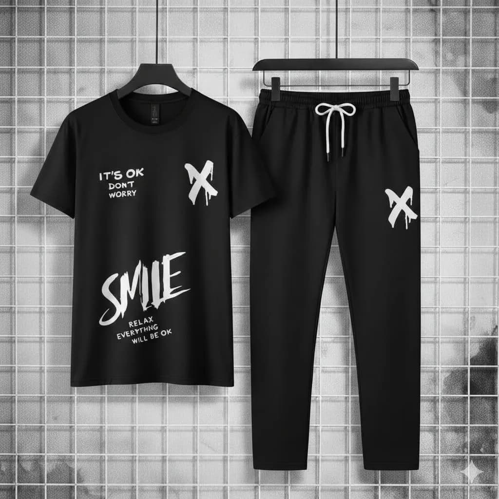 Men Printed Black Track Suit Summer Sale S to XL
