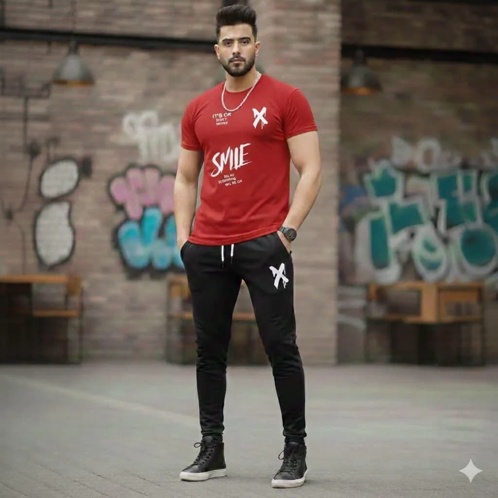 Men Red Black Track Suit with X Logo Pakistan